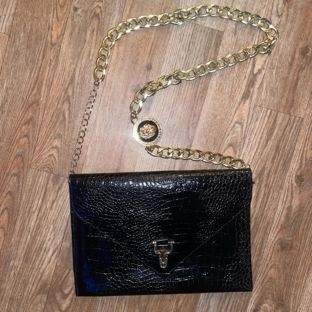 Black Croc-Embossed Chain Shoulder Bag - Unbranded